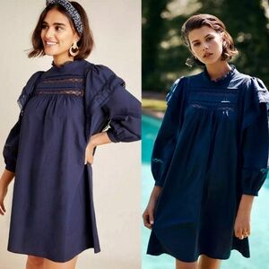 Anthropologie Maeve Navy Fleetwood Smocked Lace Dress NWOT
